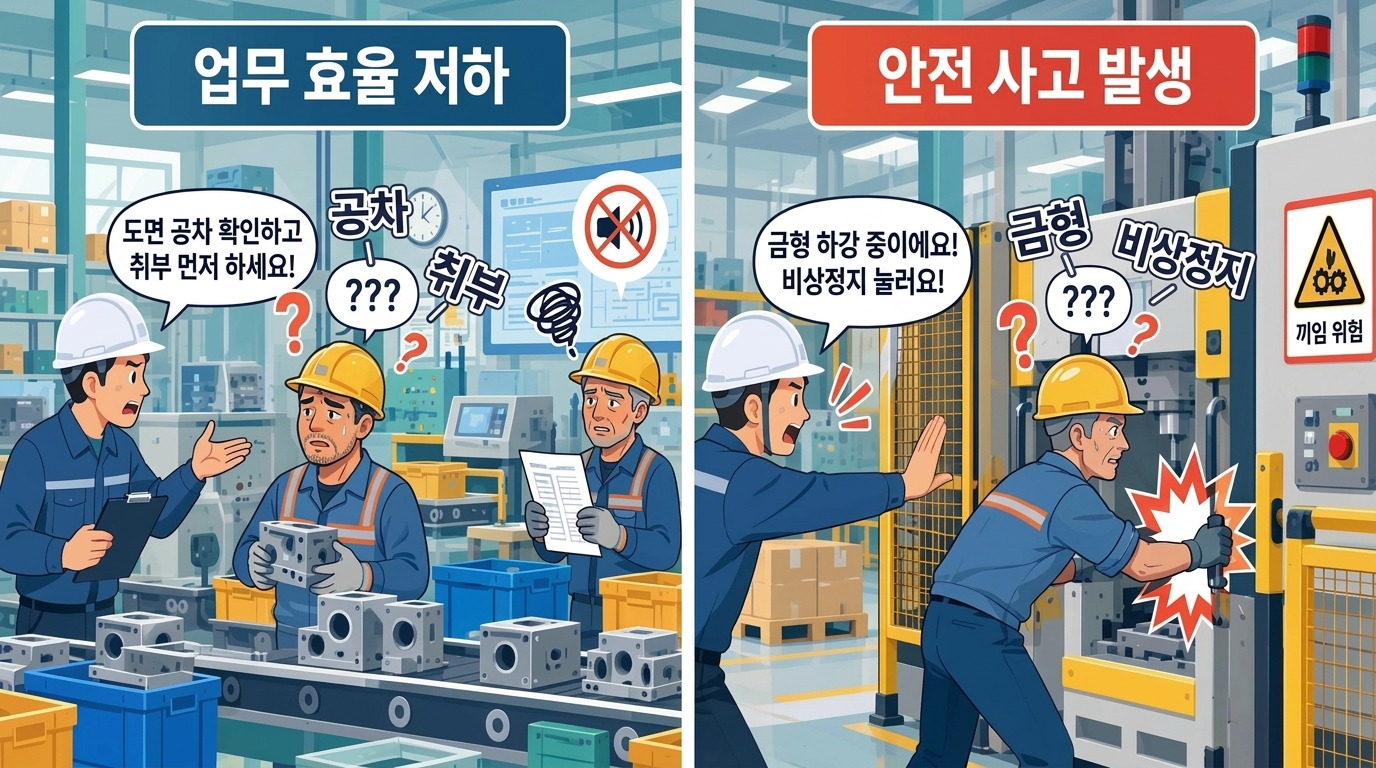 외국인 근로자 소통 부족으로 인한 업무 효율 저하 및 안전 사고 발생