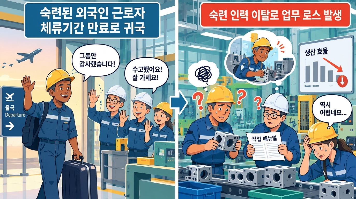 외국인 근로자 체류만료 귀국 및 숙련인력 이탈로 인한 업무 로스